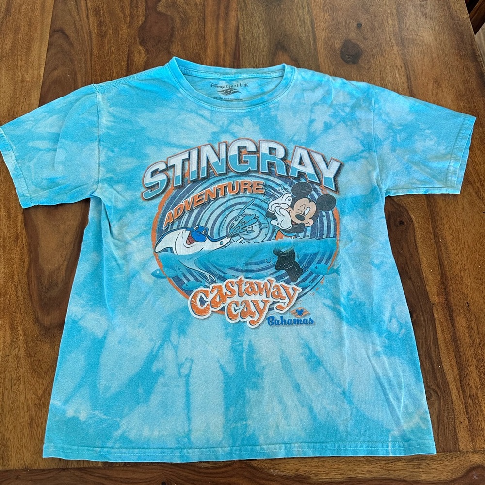 Disney Castaway Cay "Stingray Adventure" Blue Tie-Dye Kids Tee